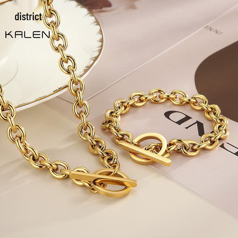 Unisex Exaggerated Titanium Steel Chain Set with OT Buckle - Hip Hop Nightclub Style