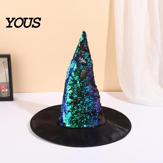 Eye Catching Party Accessory Reversible Sequin Witch Hat, Sparkly Glitter Large Wizard Color Changing Hat Halloween Costume for Cosplay, Masquerade