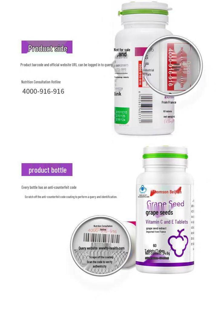 Tangchen Grape Seed Vitamin C+E Tablets for Women's Health - 60ct Authentic Supplement