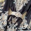 Frühling Herbst Frauen Große Größe Vintage Print Einreiher Lange Maxi Urlaub Party Kleider mit Gürtel