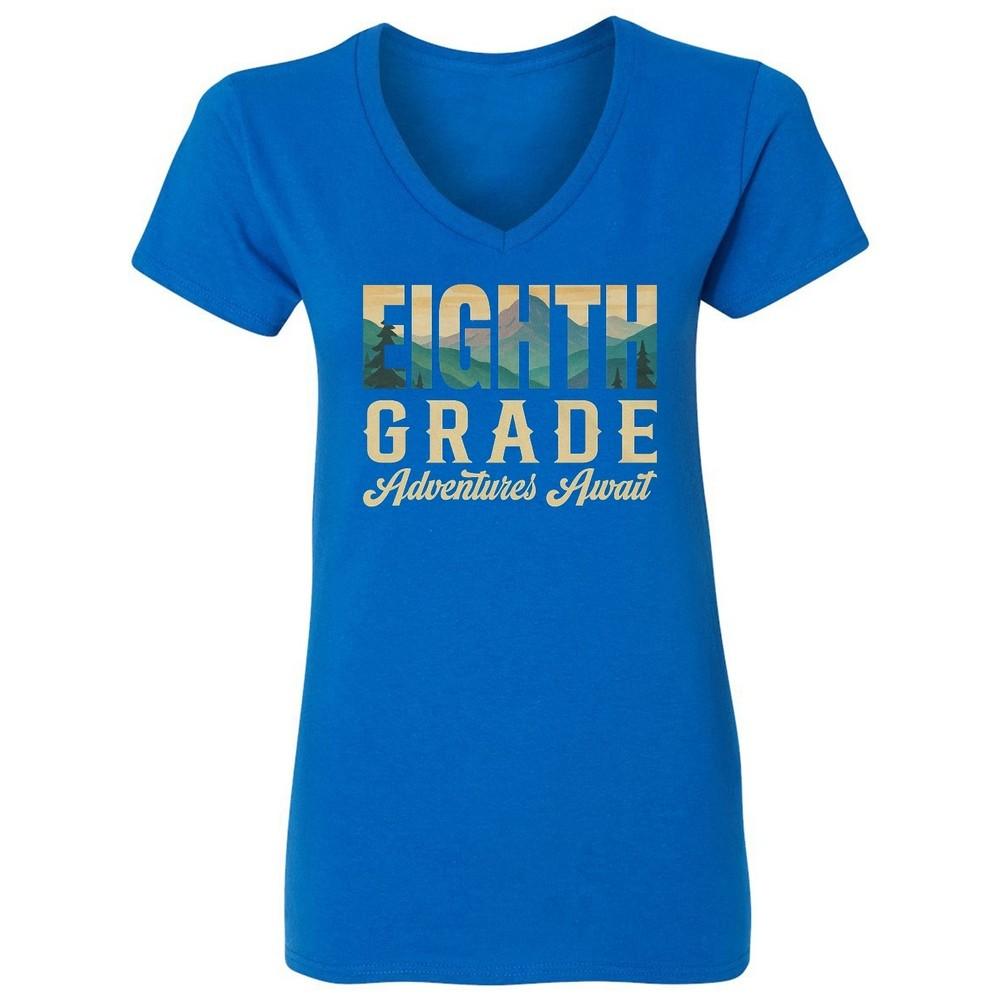 Школьные приключения восьмого класса ждут Горный дизайн Женская футболка с V-образным вырезом Унисекс футболка L