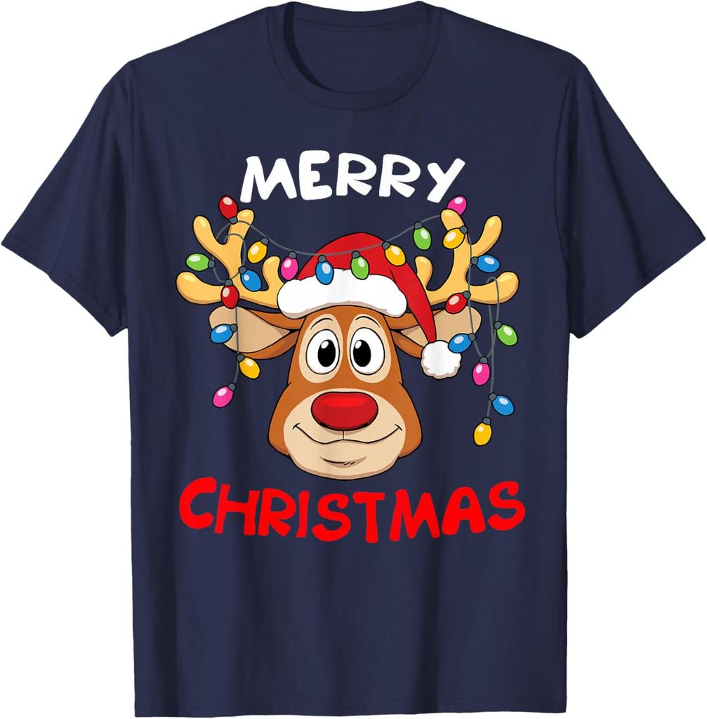 Merry Christmas Reindeer Xmas Family TShirt 100 Cotton ONeck Short Sleeve Summer Casual Mens Tshirt Streetwear