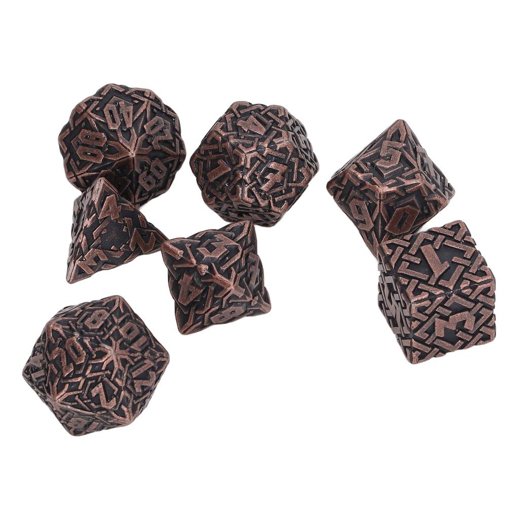 7pcs Metal Dice Set Different Polyhedral Shapes Maze Patterns Board Games Dice for Role Playing