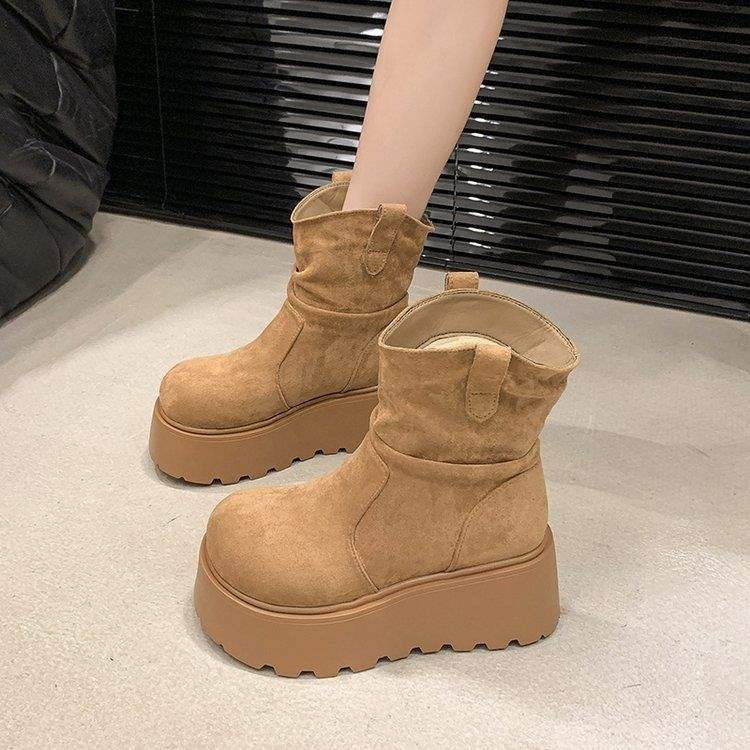 Small thick-soled muffin sole fashionable versatile snow boots women's 2025 winter new velvet thickened warm cotton shoes