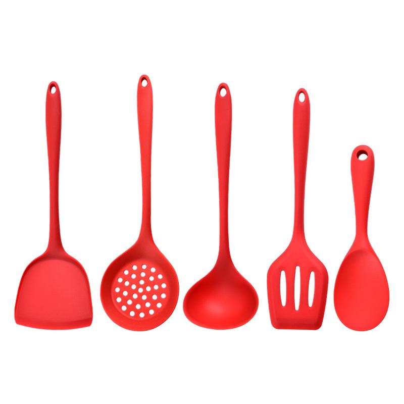 Silicone Kitchen Utensil Set, Food-Grade Silicone, Including A Soup Ladle, Spatula, Rice Spoon, And Mixing Spoon красный