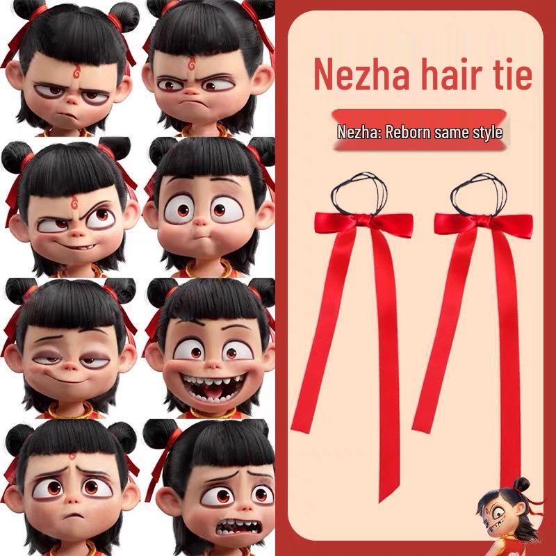 Nezha-Inspired Red Ribbon Hair Tie - Ge Manqi Style Competition Hair Accessory