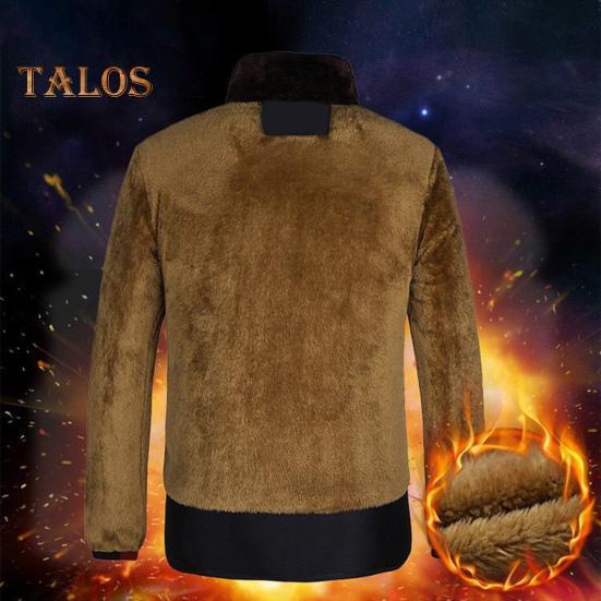 Men Cotton Coat Stand Collar Hooded Long Sleeve Zipper Buttons Placket Jacket Coat Solid Color Thickened Plush Lining Mid-Length Jacket