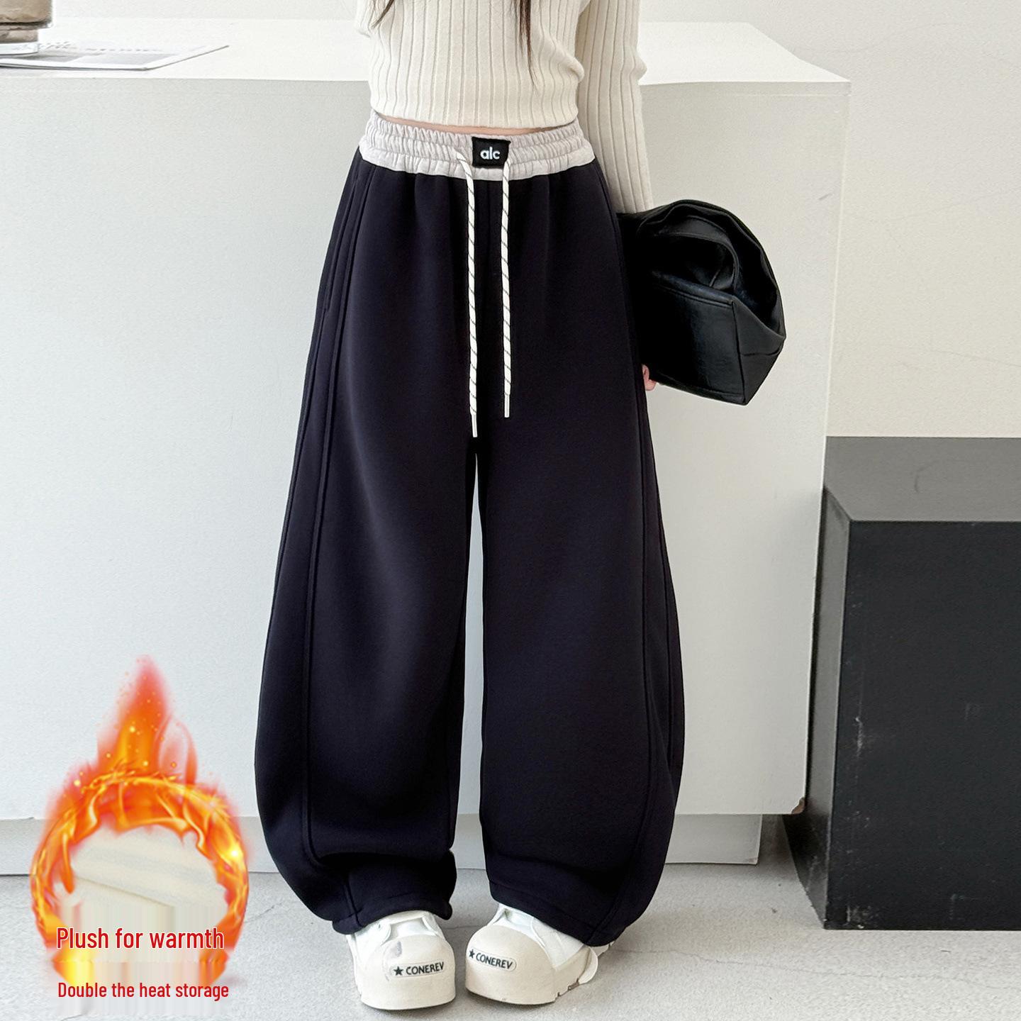 

Стильные флисовые спортивные штаны для девочек 2025 - Мода осень/зима с широкими штанинами, утолщенный дизайн в форме ятагана 120cm