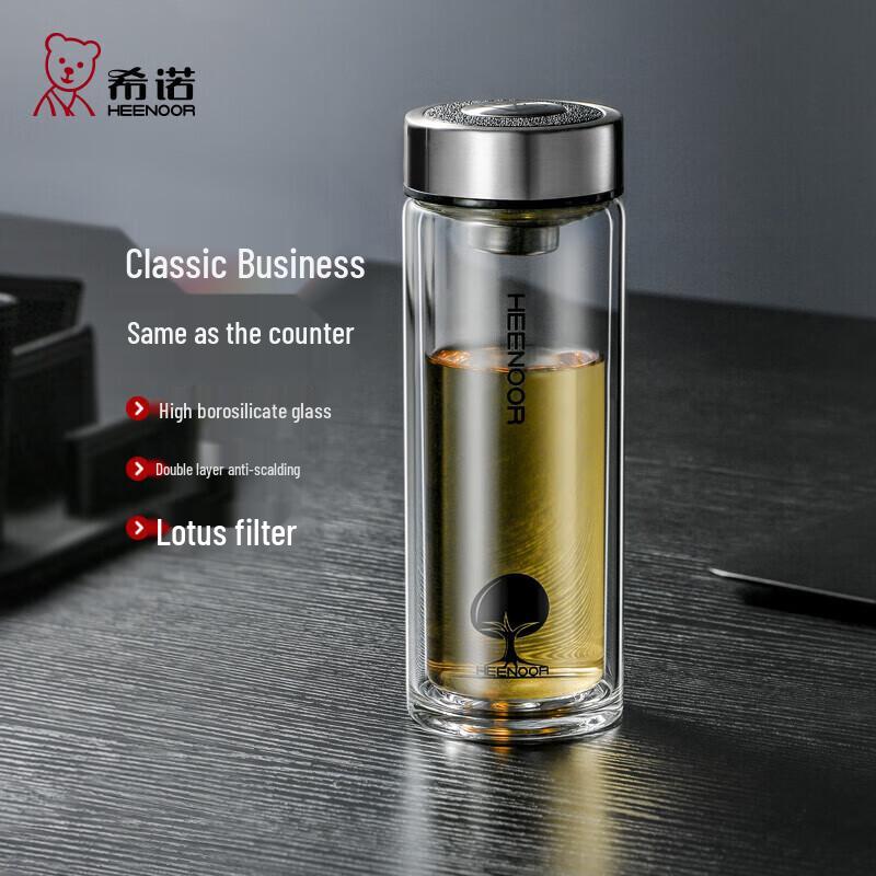 HEENOOR Double-Layer Glass Tea Infuser Travel Mug
