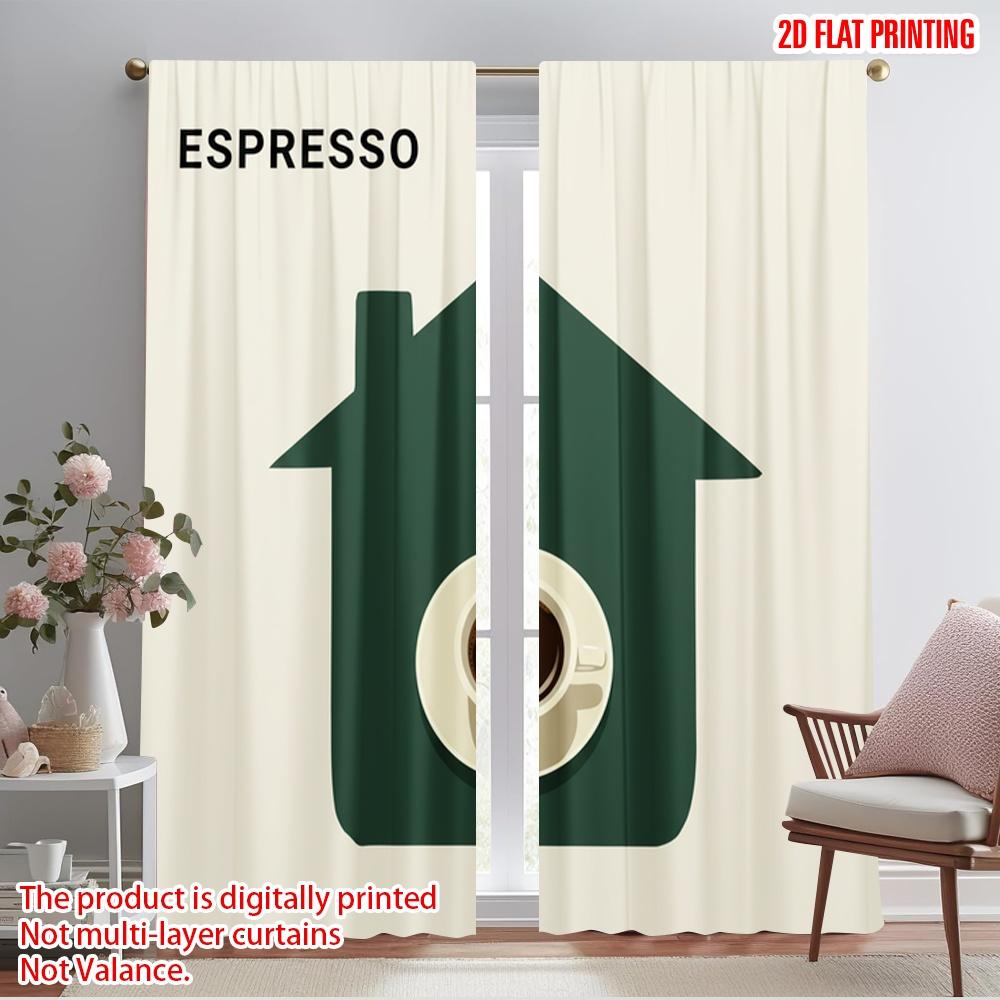 2pcs 2D Flat Printing Curtains Espresso Coffee Cup Home 100% Polyester Fabric Without Electricity Family Party for Indoor