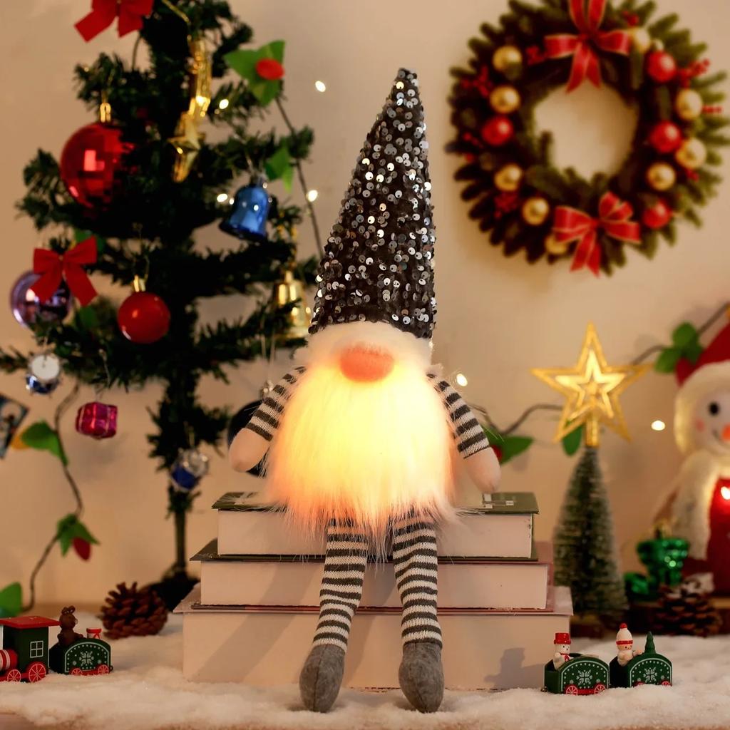 1~4 Stück Weihnachts-Puppe Elf Gestrickter Wichtel mit LED-Nachtlicht Weihnachtsdekorationen für Zuhause Weihnachten Navidad Neu Geschenk