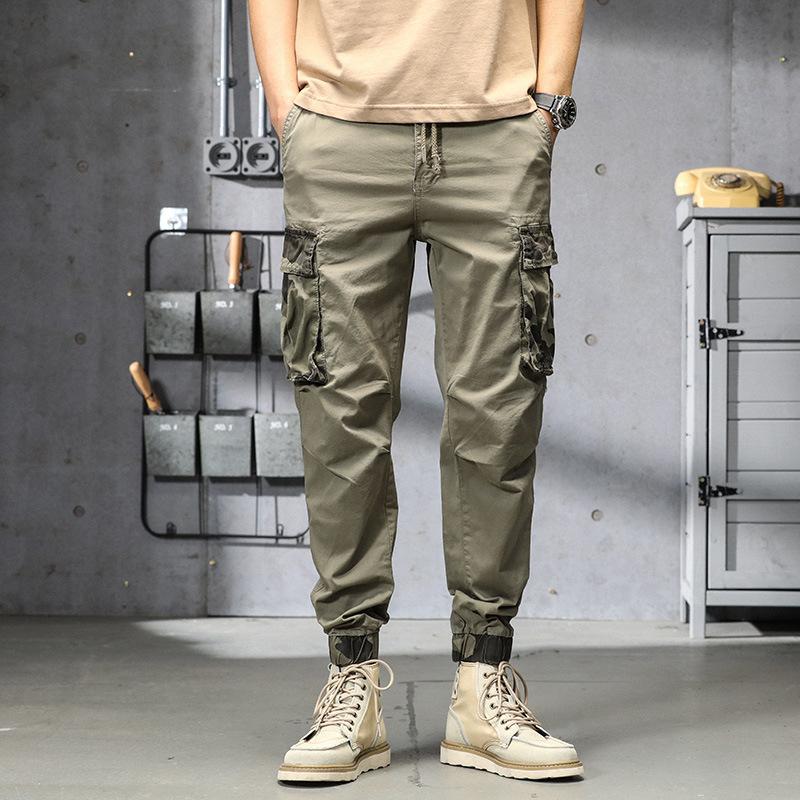 Trendmarke Mehrfach-Taschen Latzhose Herren gebundene Füße lässige lockere Hose Herren High-End blau Sport Herrenhose