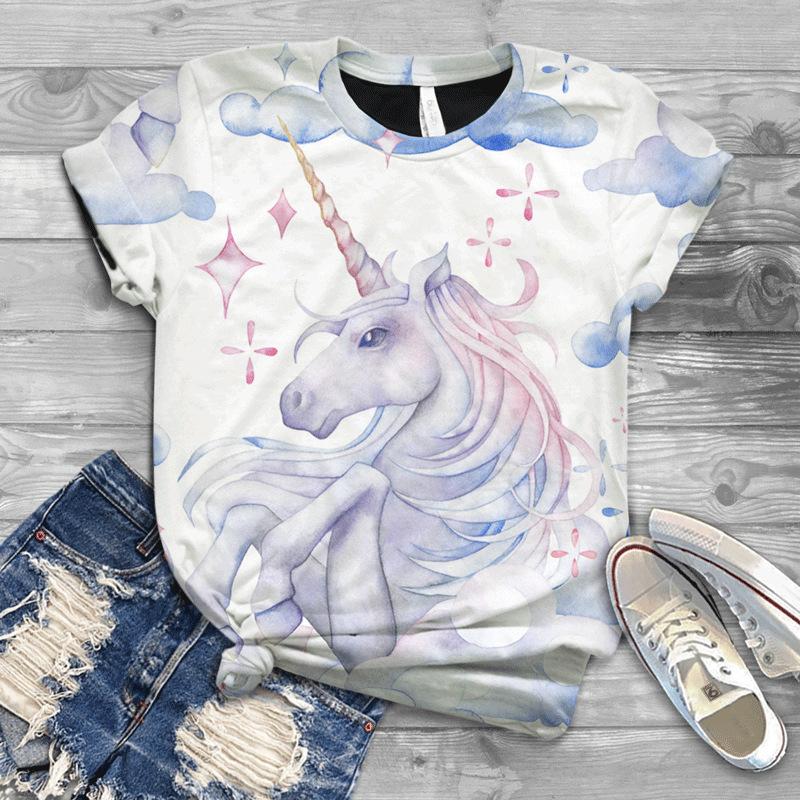 New European and American 3D Digital Printed Women's Loose Short Sleeved Casual Top T-shirt