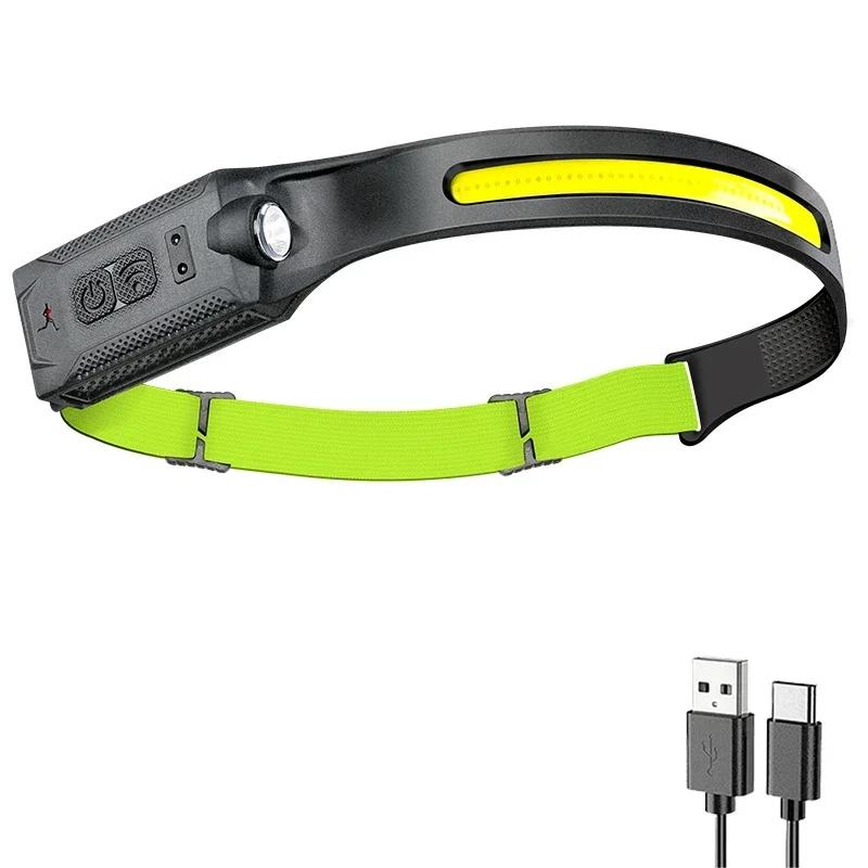 

LED HeadlampRechargeable 3-modes Lighting Headlight Flashlight Built in Battery Running Light for Outdoor Camping Emergency Lamp зелений