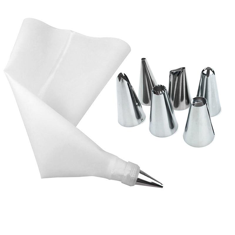 8Pcs/Set Cake Decorating Tools 6 Stainless Steel Nozzle + Silicone Pastry Bag DIY Tips Set