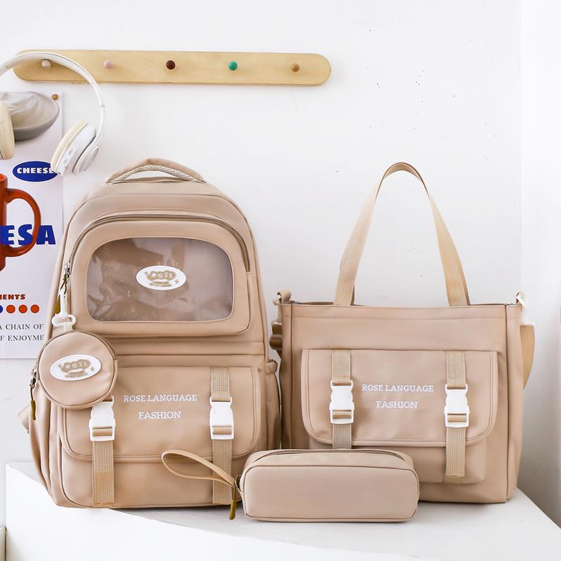 Three-Piece Schoolbag Set for Primary School Students Women's Letter Print Backpack College Style Large Capacity Backpack