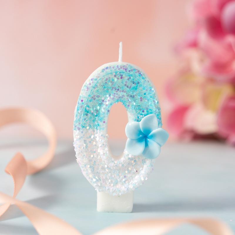 Creative Numbers Birthday Party Day Candles First Year Blue Cute Flowers Cake Decorations