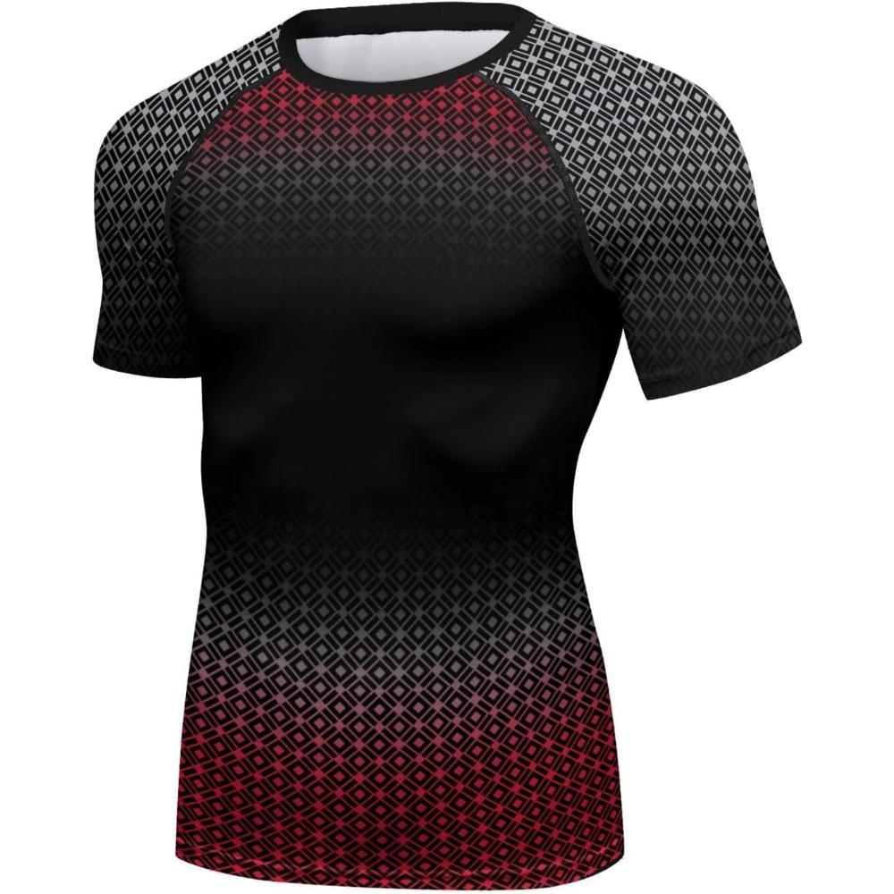 Red Plume Mens 3D Digital Printing Short Sleeve T-Shirt Outdoor Running Yoga Fitness Tight Shirt for Men