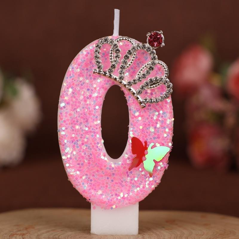

Number Birthday Candle Pink Crown Princess Cake First Year Decoration Candle Handmade Number Candle 0-9 0
