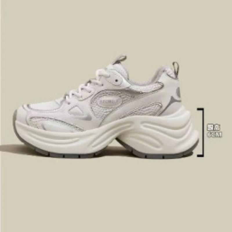 

Silver platform dad shoes women s 2025 new spring and autumn retro versatile muffin lace-up mesh casual sneakers 40 белый