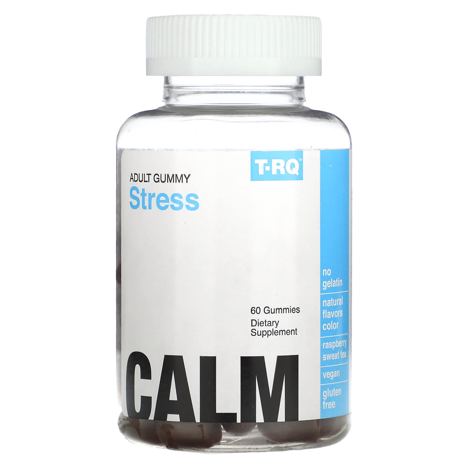 

T-RQ, adult gummies, stress, raspberry sweet tea, 60 gummies