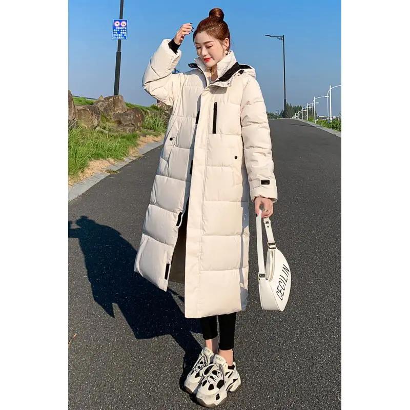 

Утолщенная пуховая куртка, стеганая куртка, женская корейская версия, свободная длинная куртка до колена, зимняя стеганая куртка S белый
