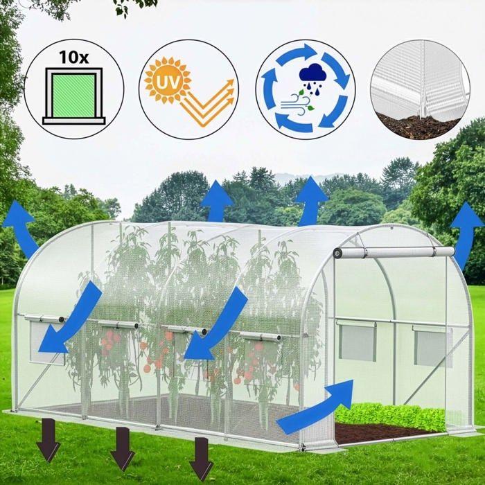 Serre tunnel - SPRINGOS - Springos - Film PE 140 g/m² UV-4 - Structure métal galvanisé 20 mm - 200×450×200 cm