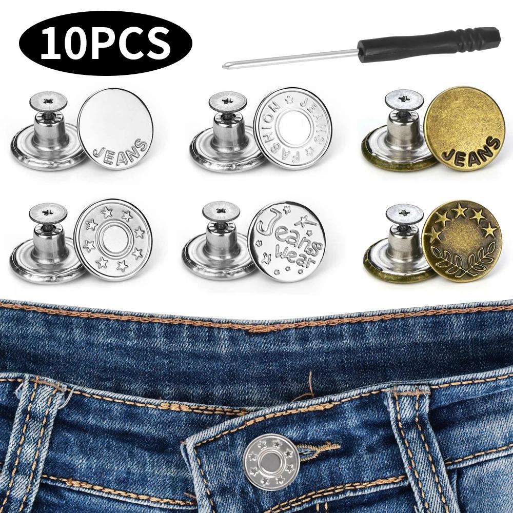 10/30set Detachable Jeans Buttons Adjustable Free Waist Metal Button No Sewing Pants Buckles Screw Nail Repair Kit Send Tools