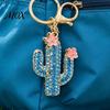 Golden Plated Key Holder Bling Rhinestone Cactus Keychain, Pink Flower Keyring Pendant Pendant, Handbags Backpacks Purse Charm Accessory Decoration