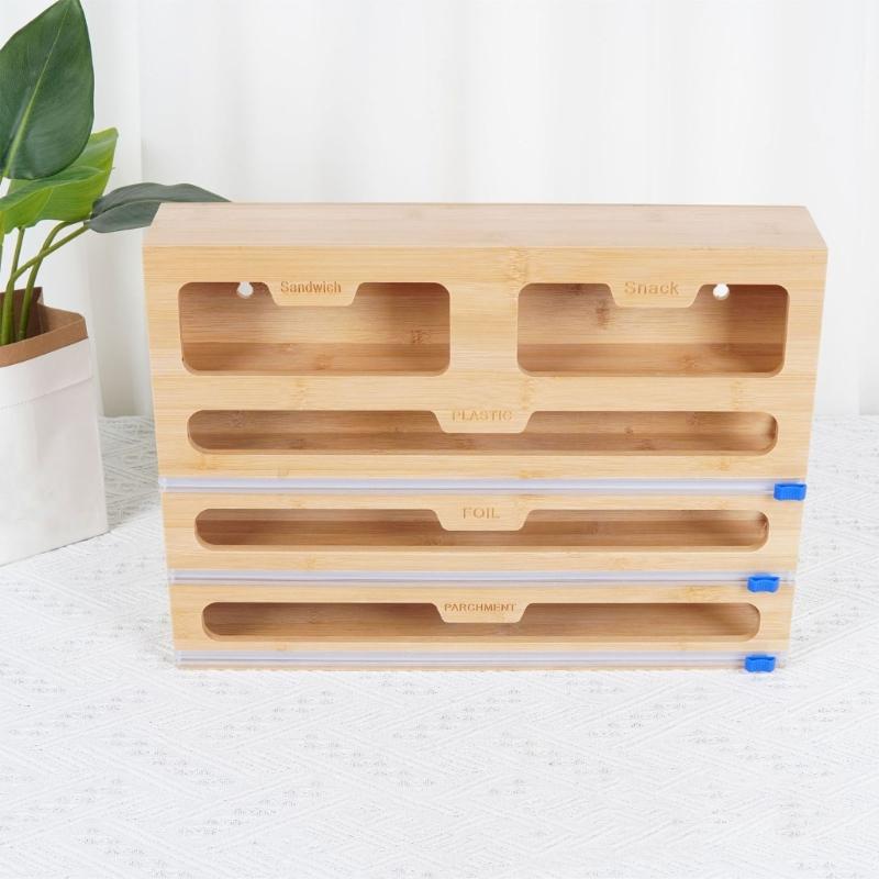 High Quality Wooden Wrap And Bag Holder With Smooth Cutting Feature For Organized Kitchen Storage