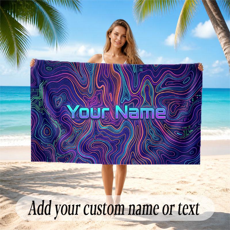Abstract Geometric Theme Soft Beach Towel Personalized Custom Name Text Towel Portable for Beach Pool Travel
