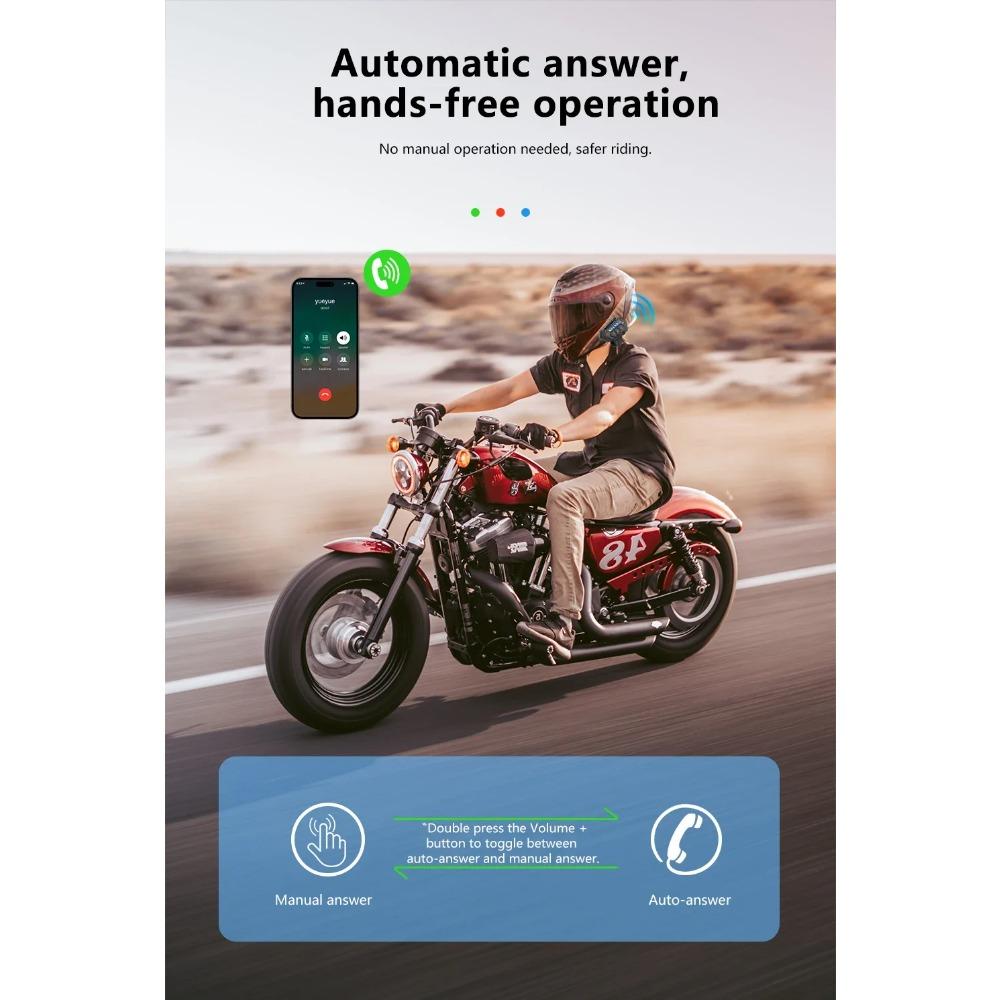 BT12 2X Motorcycle Helmet Headset Bluetooth 5.4 Earphone Wireless Handsfree Waterproof Noise Reduction Voice Control For Moto