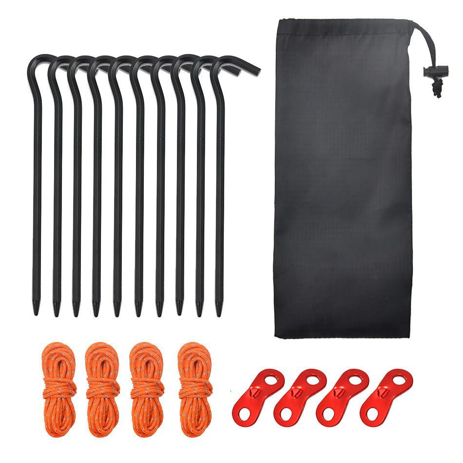 Aluminum Alloy Camping Tent Stakes with Hammer & Windproof Rope Set