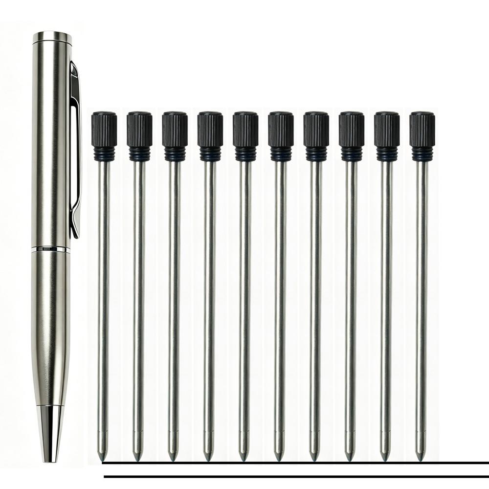 Portable Twist Tiny Ballpoint Pen Set Pocket-Sized Pen + 10 Black/Blue Ink Refills 0.7mm Point Metal Pocket Ballpen Travel Daily