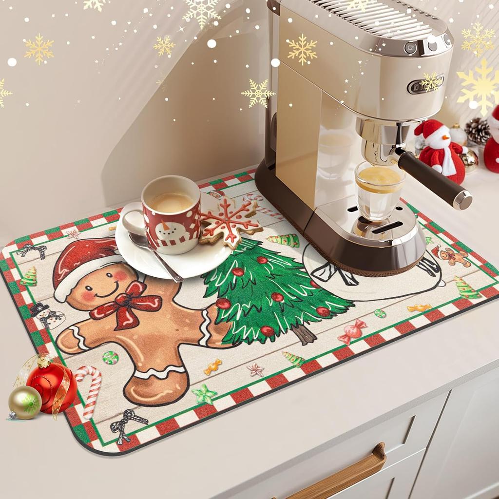 Vikama Christmas Gingerbread Man Kitchen Drain Pad, Tableware Drying Pad, Coffee Machine Pad, Christmas Restaurant Decoration