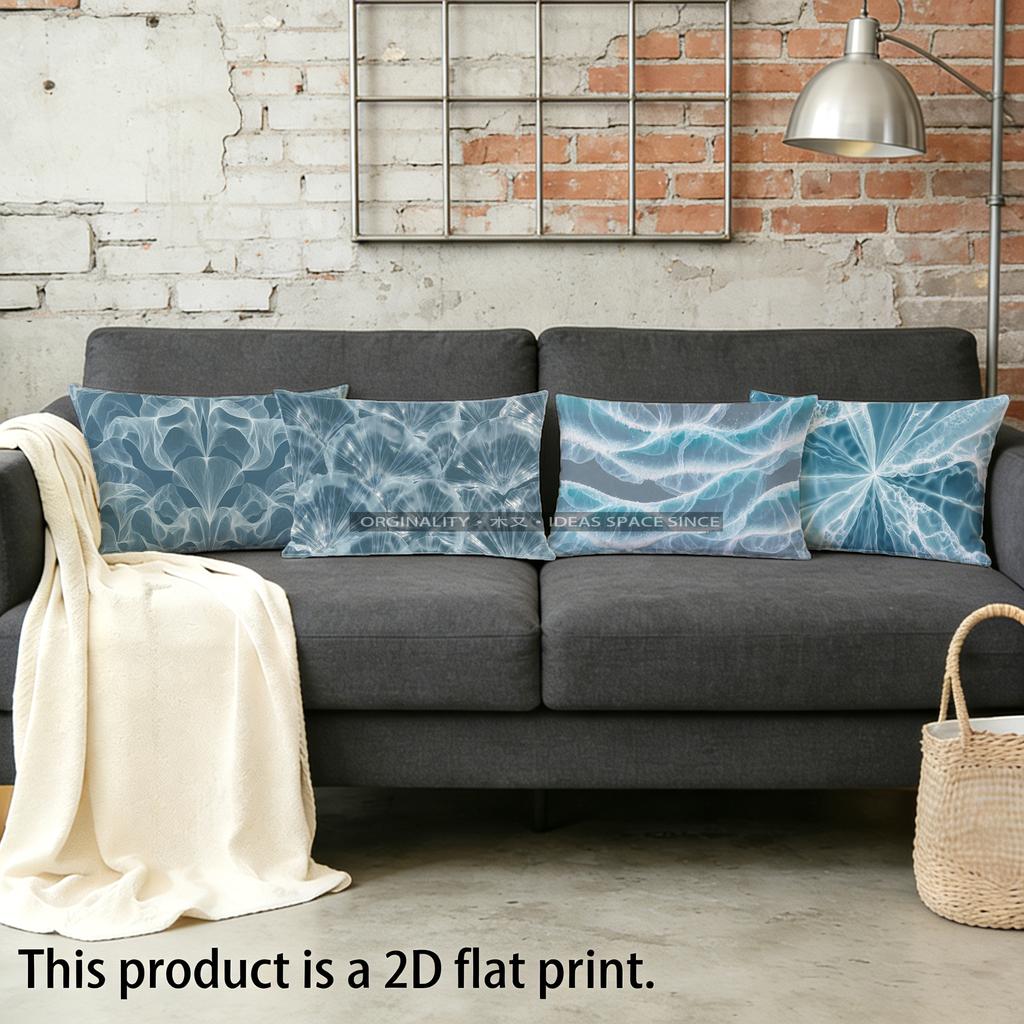 Blue Ocean Wave Pattern Pillowcase Suitable For Sofa Bedroom Car Pillow Cover Cushion Rectangular Back Cushion