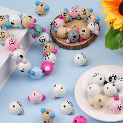 10pcs Wood Beads with Cartoon Animal Faces Perfect Spacer Baed for DIY Projects