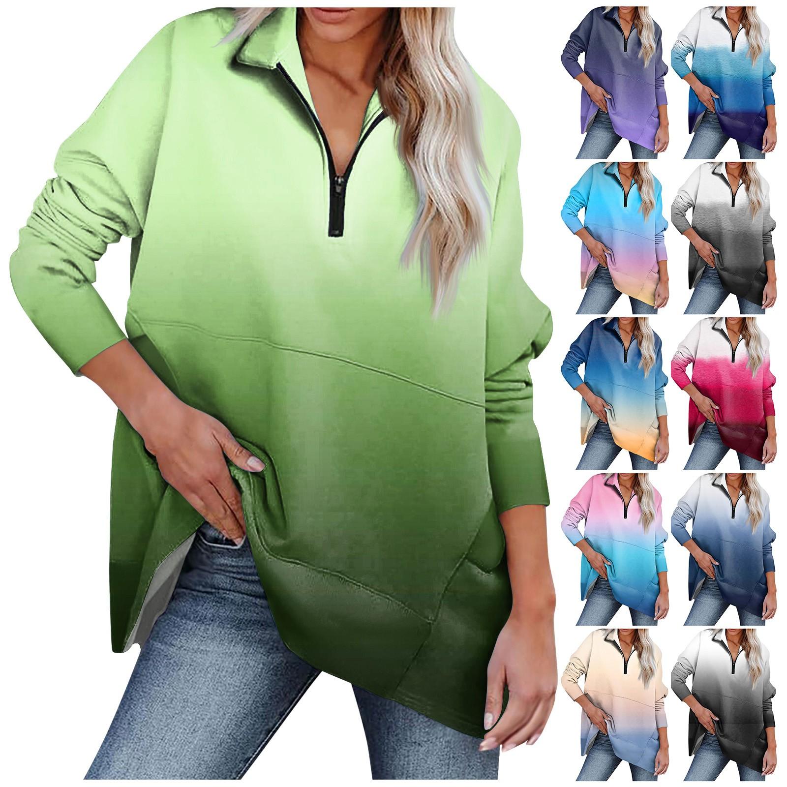 

Женская повседневная спортивная рубашка свободного покроя с полузастежкой-молнией, длинными рукавами, градиентным принтом и карманом, пуловер XXXL зелёный