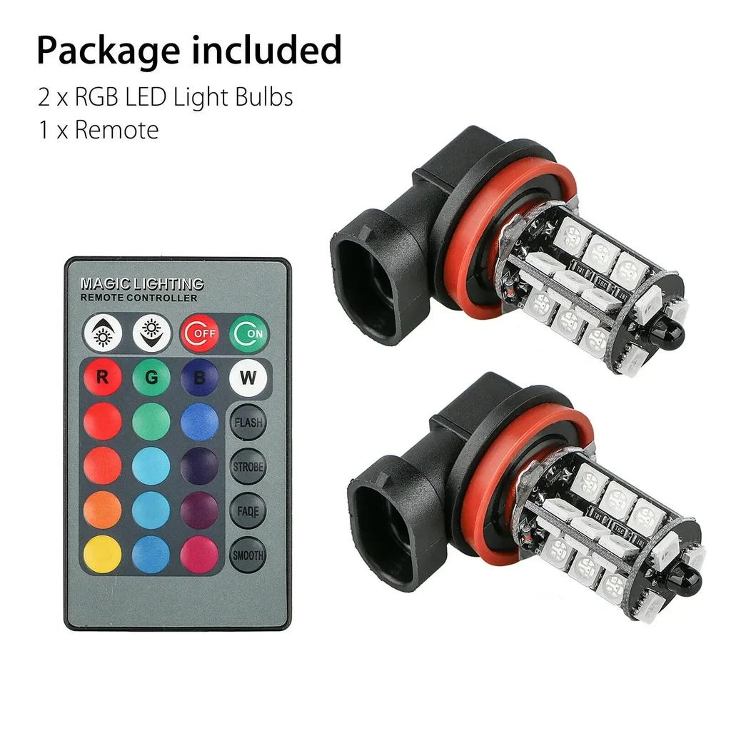 2PCS LED Car Fog Lights H8 H9 H11 9005 9006 RGB Bulbs Remote Control Fog Lights Bulb Car Driving Running Lamp Auto Leds Light