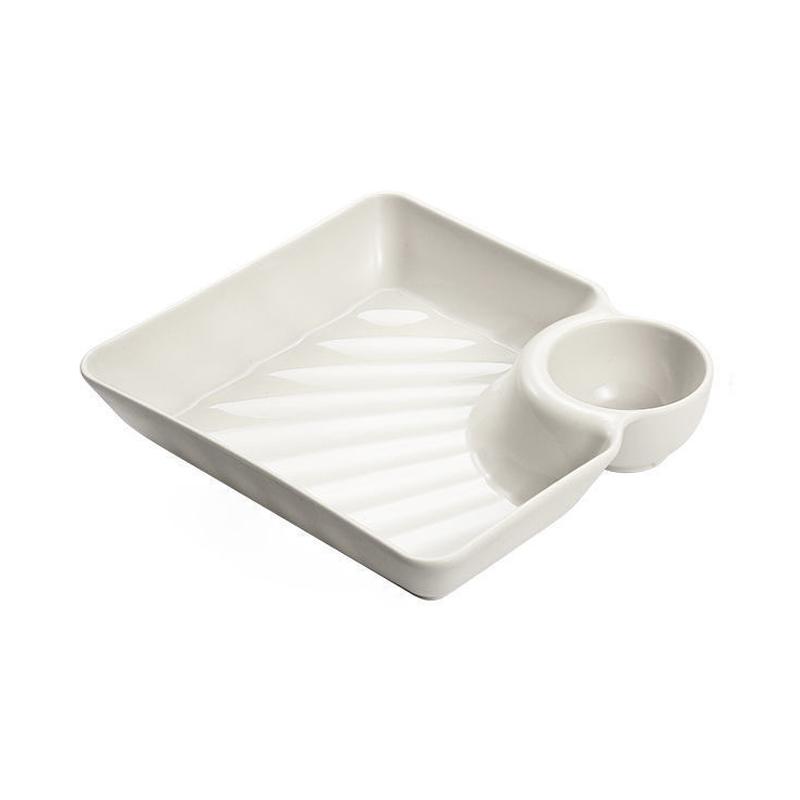 Multi-Purpose Dumpling Plate With Vinegar Plate Snack Dish 2-Grid Spices Dish Dumplings Dessert French Fries Ketchup Holder