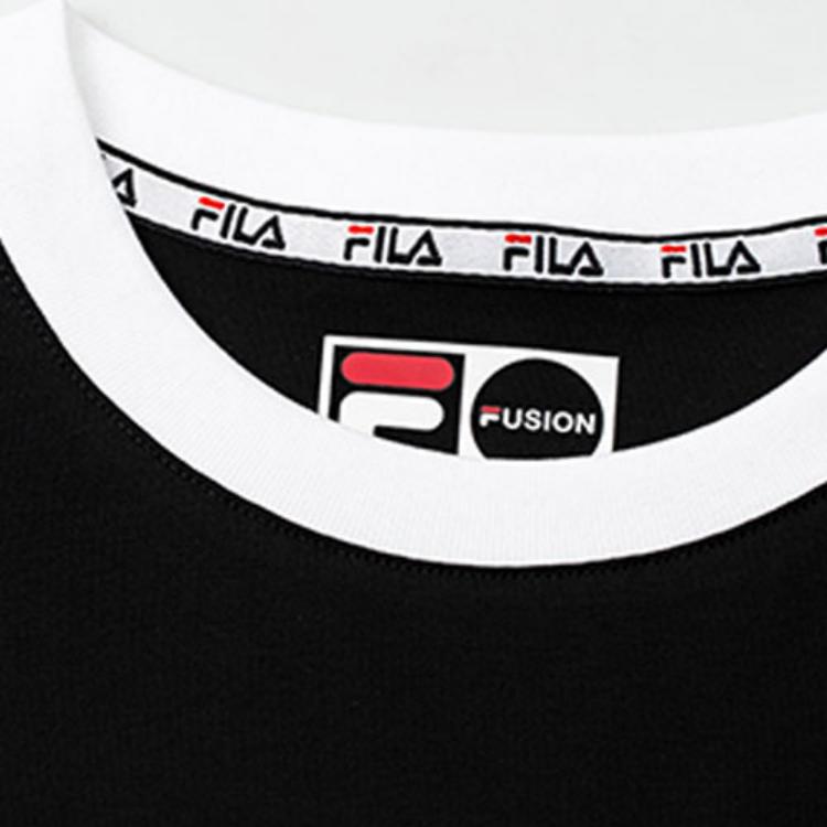Fila Fusion Letter Large Logo Printed Cotton Regular T-Shirt Women Tops Black T11W022117FBK