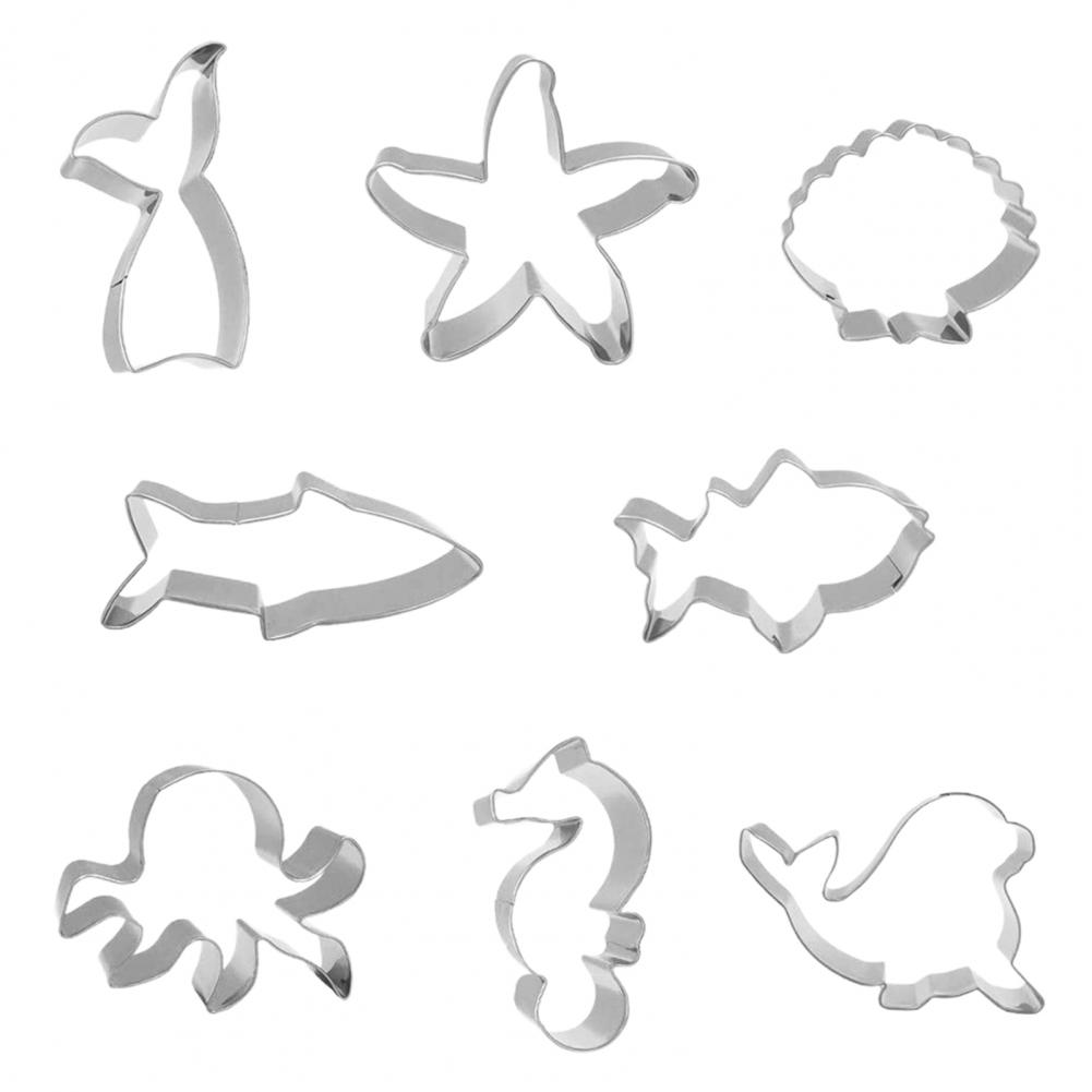 

8Pcs Ocean Animal Cookie Cutters Mermaid Tail Starfish Seashell Shark Shapes Sea Themed Biscuit Molds Stainless Steel Decoration