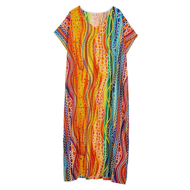 

Xitao Платье с принтом «летучая мышь» и V-образным вырезом с короткими рукавами ZMY1010 One Size жёлтый