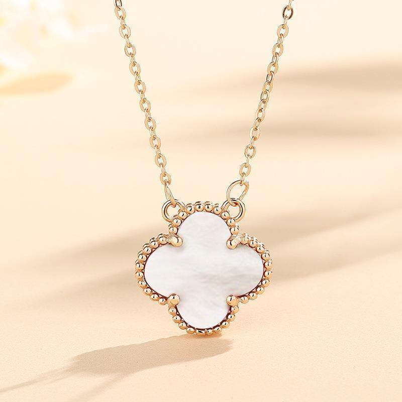 Four-leaf Clover Red White Shell Necklace for Women New Light Luxury Niche Design High-end Temperament