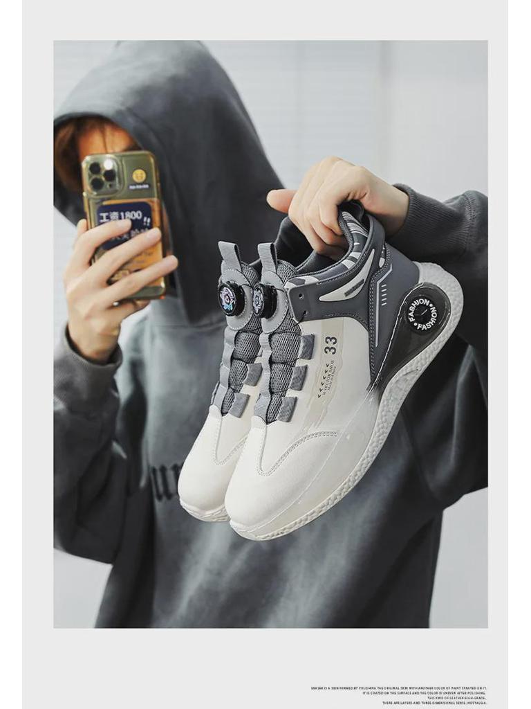 Men's Spring High-Top Casual Dad Sneakers - Trendy Thick-Soled White Korean-Style Running Shoes