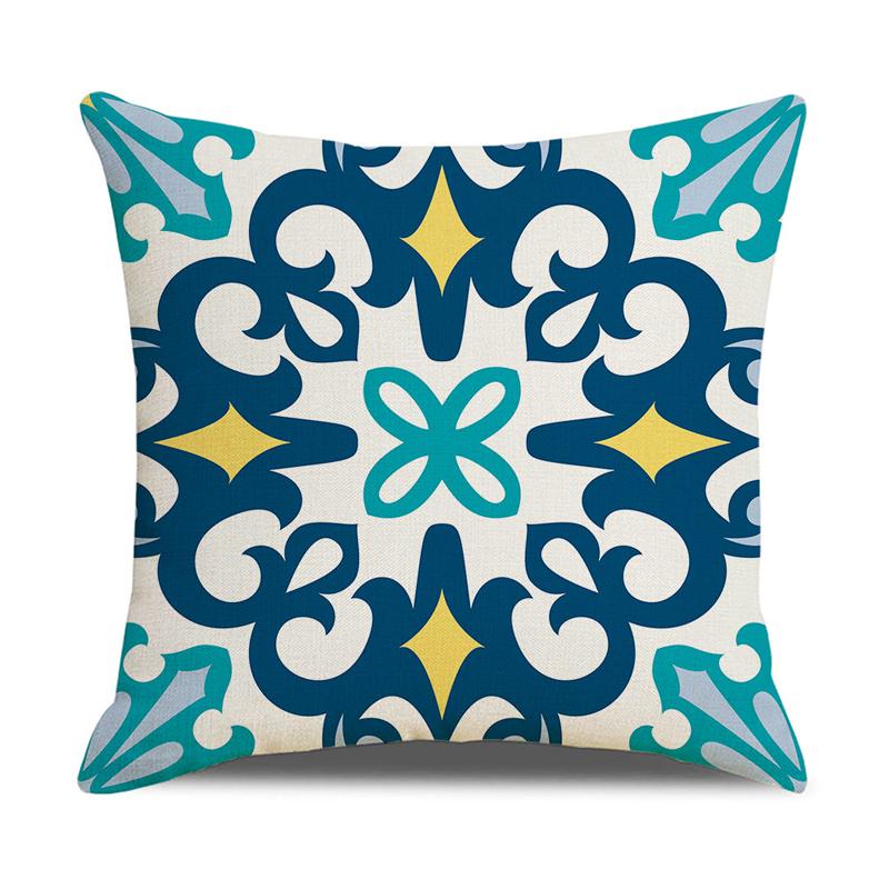 Cushion Cover Pillow Case Cotton Linen Geometric Print Sofa Home Decor 18"