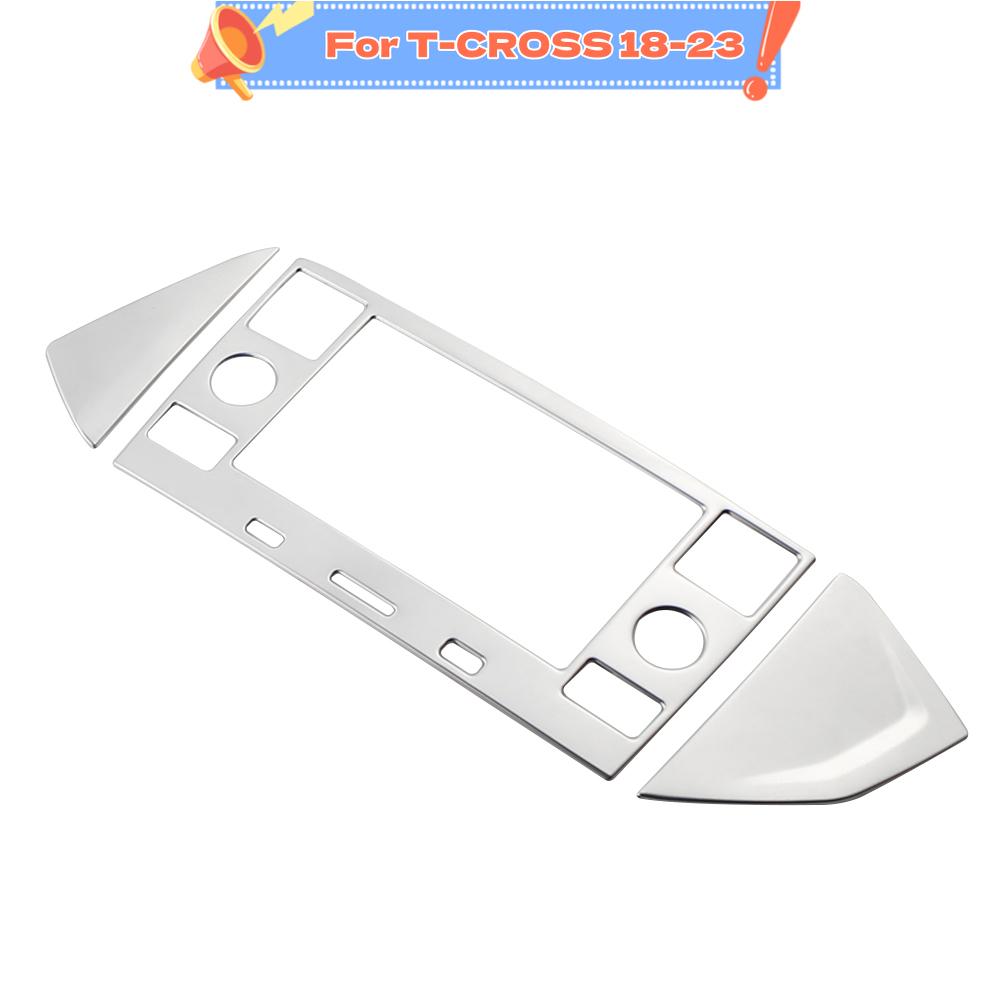 3Pcs Stainless Steel Car Navigation GPS Panel Frame Cover Sticker Trim for Volkswagen VW T-Cross Tcross 2018 - 2023 Interior Accessories