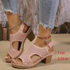 Fashion Women's Fashion Thick Sole Hollow Sandals Summer High Heel Peep Toe Sandal Female New Back Strap Square Heel Sandalias Mujer