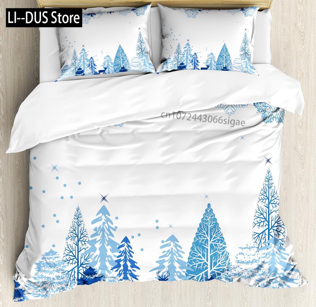 Snow Mountain Bedding Set Winter Snow Scene Comforter Cover for Boys Girls Kids 3D Duvet Cover Set Bedroom Decor 3 Pcs Full Size