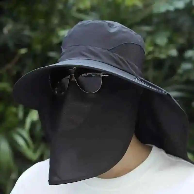 Mens Outdoor Wide Brim Fishing Hat,UPF 50+ Sun Protection Cap with Face Neck Flap for Hiking & Garden